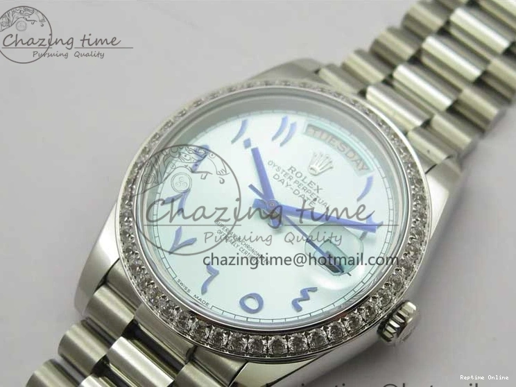 0417 Day Date 40mm SS BP Maker Best Edition Diamond Bezel Blue Dial Arabic Markers On SS Bracelet A Lightweight 2883